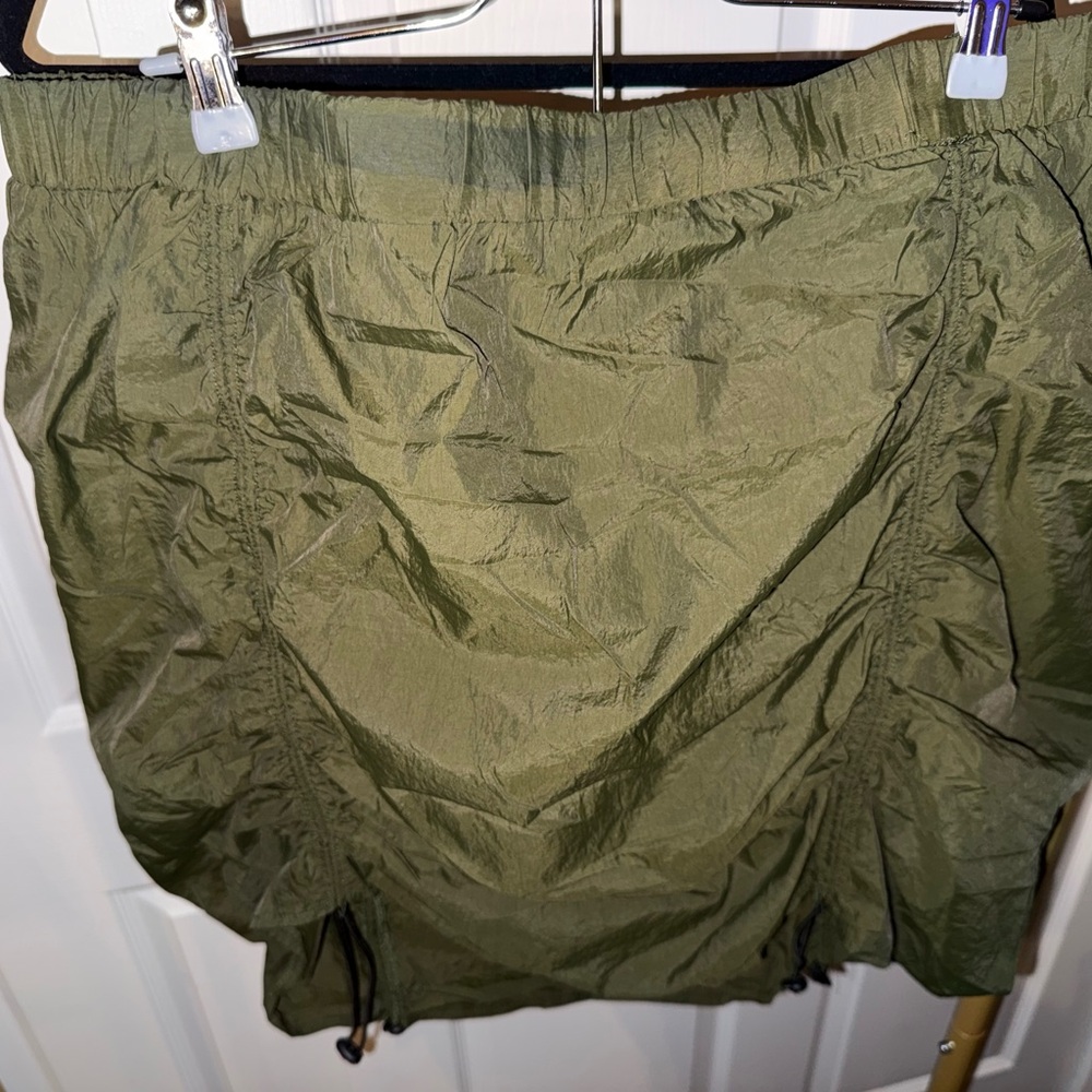 Olive Green Crinkled Drawstring Skirt